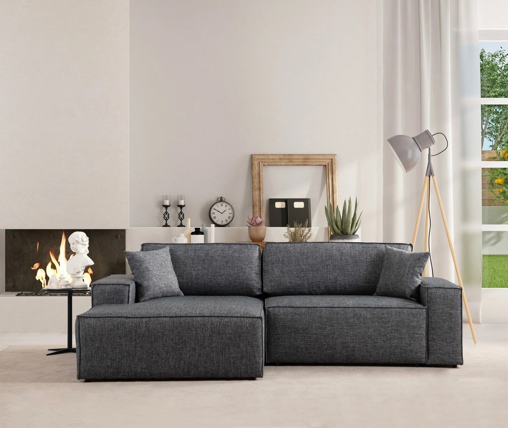 Sofá-Cama de Canto Pırlo – Cinzento Escuro – 260x78x170 cm