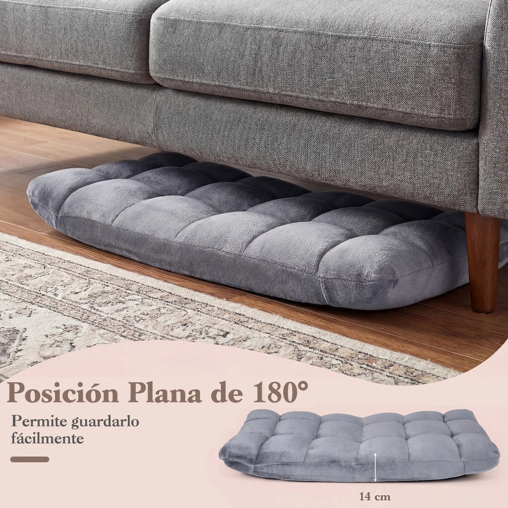 Cadeira de Chão Dobrável, 104 x 53 x 15 cm, Encosto Ajustável em 14 Posições, Cinzento