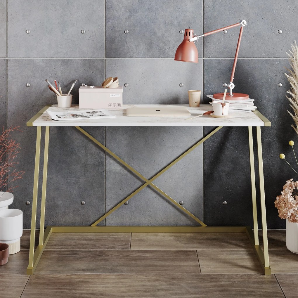Secretária Anemon – Branco e Dourado – 120x75x60 cm