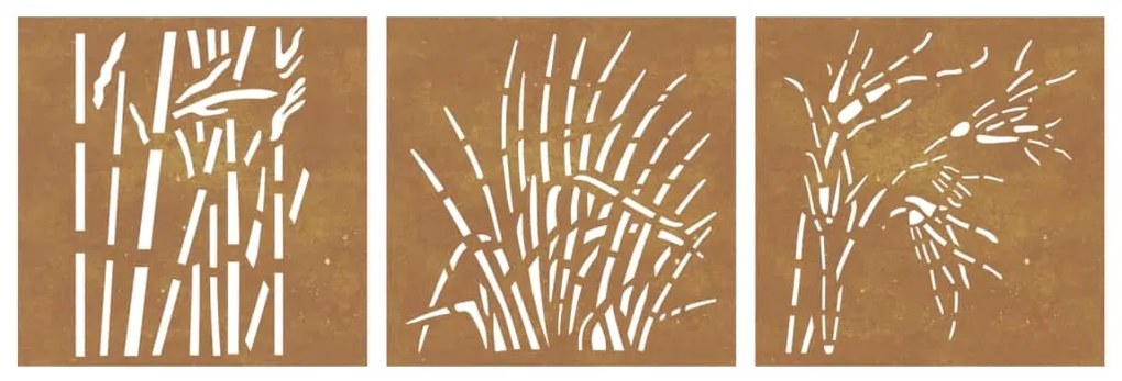 Decorações p/ muro jardim 3pcs 105x55cm aço corten design relva