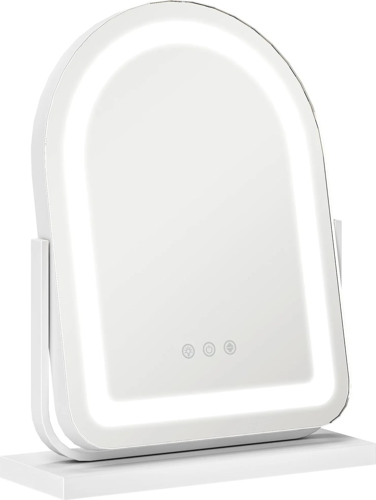 Espelho de Maquilhagem com Luz LED Giratório com 3 Modos de Iluminação Rotação Regulável de 360° e Função de Memória Branco
