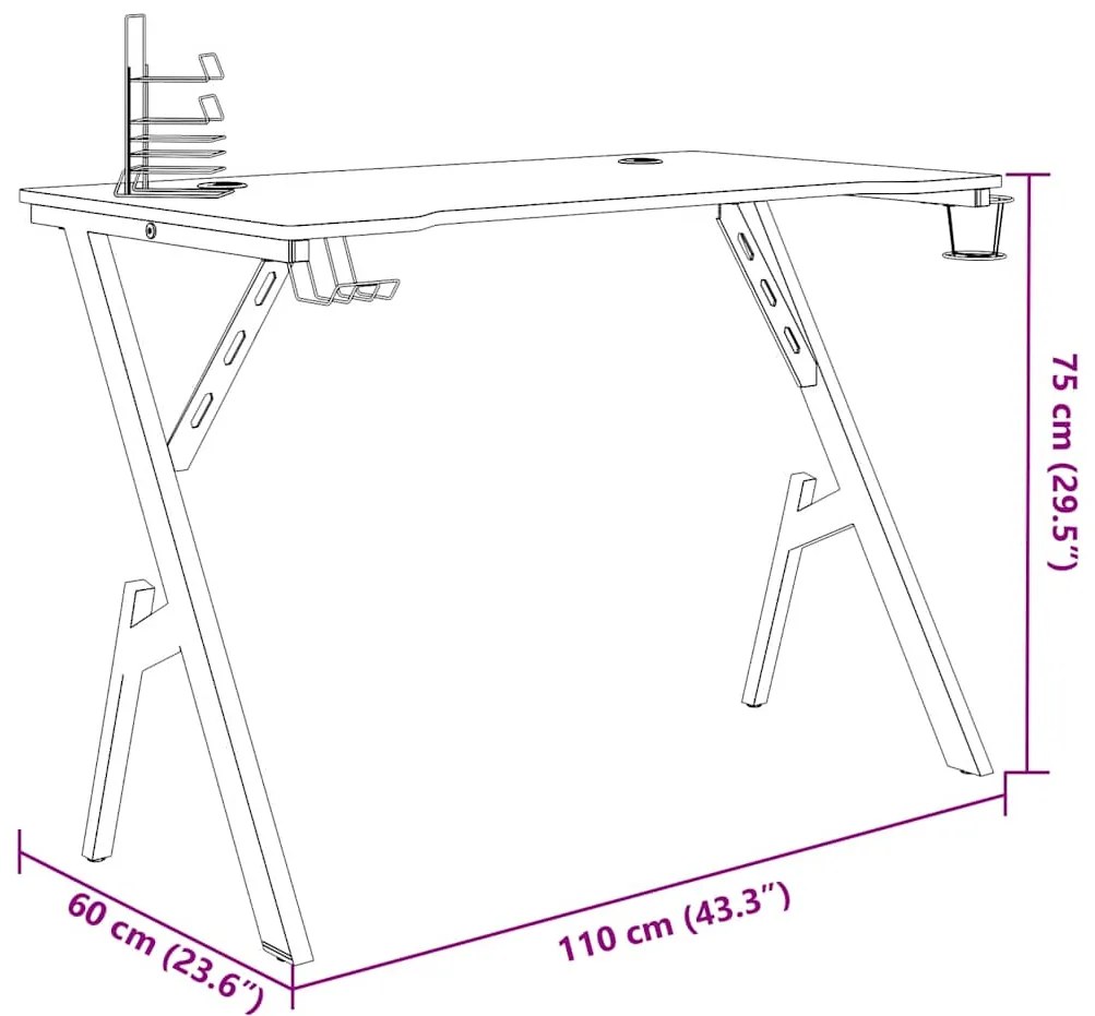 Secretária de gaming c/ pernas em forma de Y 110x60x75 cm preto