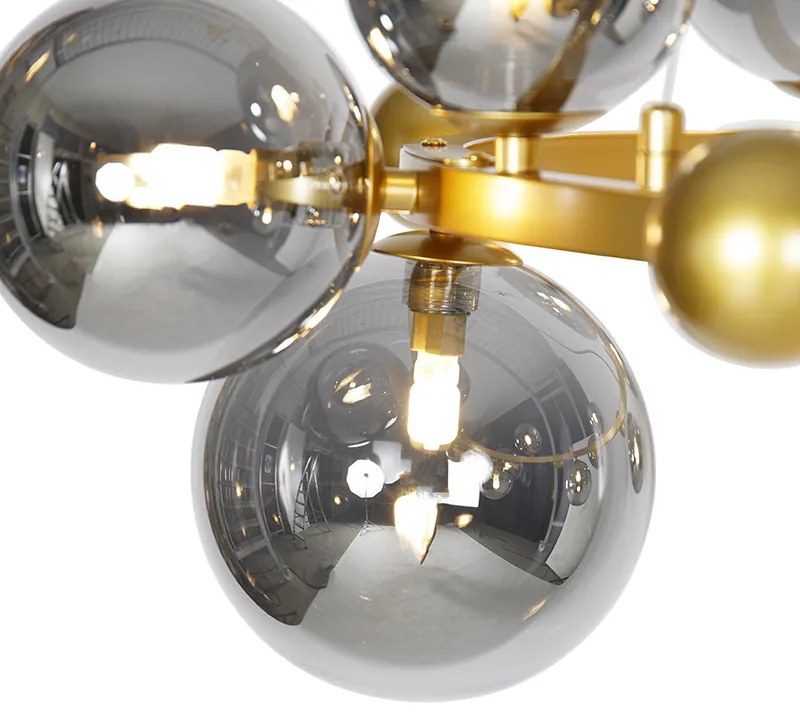 Candeeiro de suspensão Art Deco dourado com vidro fumê 12 luzes - David Art Deco
