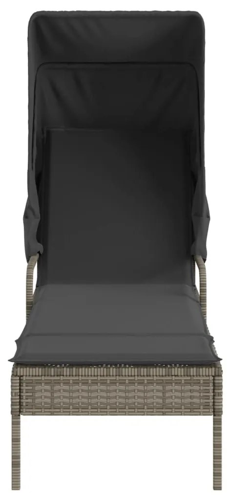 Espreguiçadeiras com toldos e mesa 2 pcs vime PE cinzento