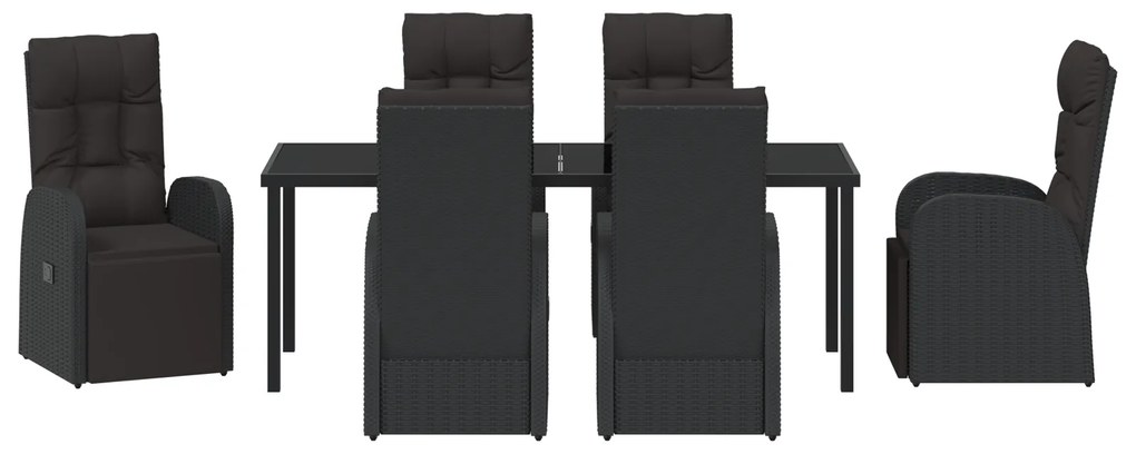 Conjunto de Jantar de Jardim de 7 Peças com Almofadas Preto Rattan de