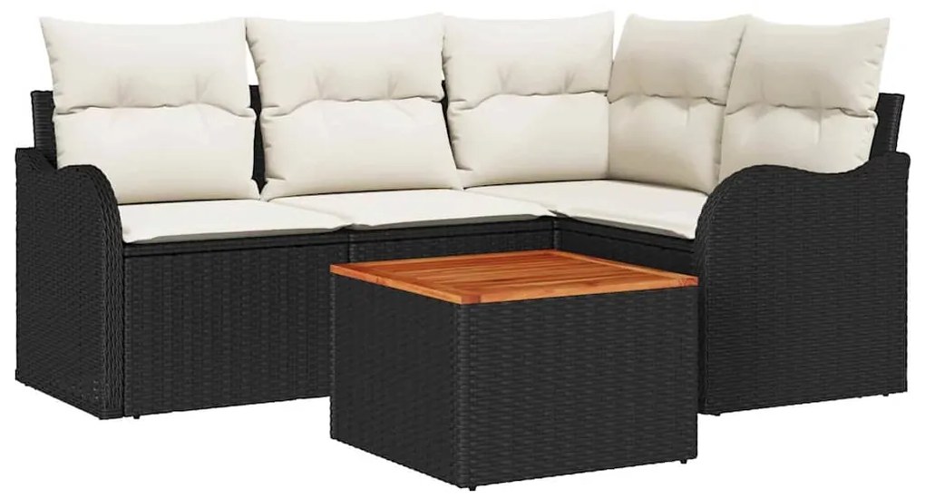 Conjunto de Sofá de Jardim com 5 Peças e Almofadas em Rattan Preto Acá