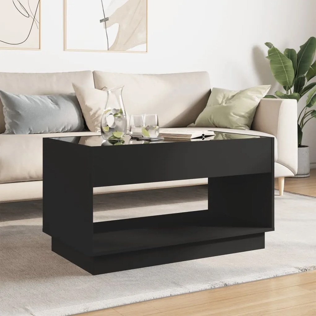 Mesa de centro luzes LED Infinity 90x50x50 cm preto