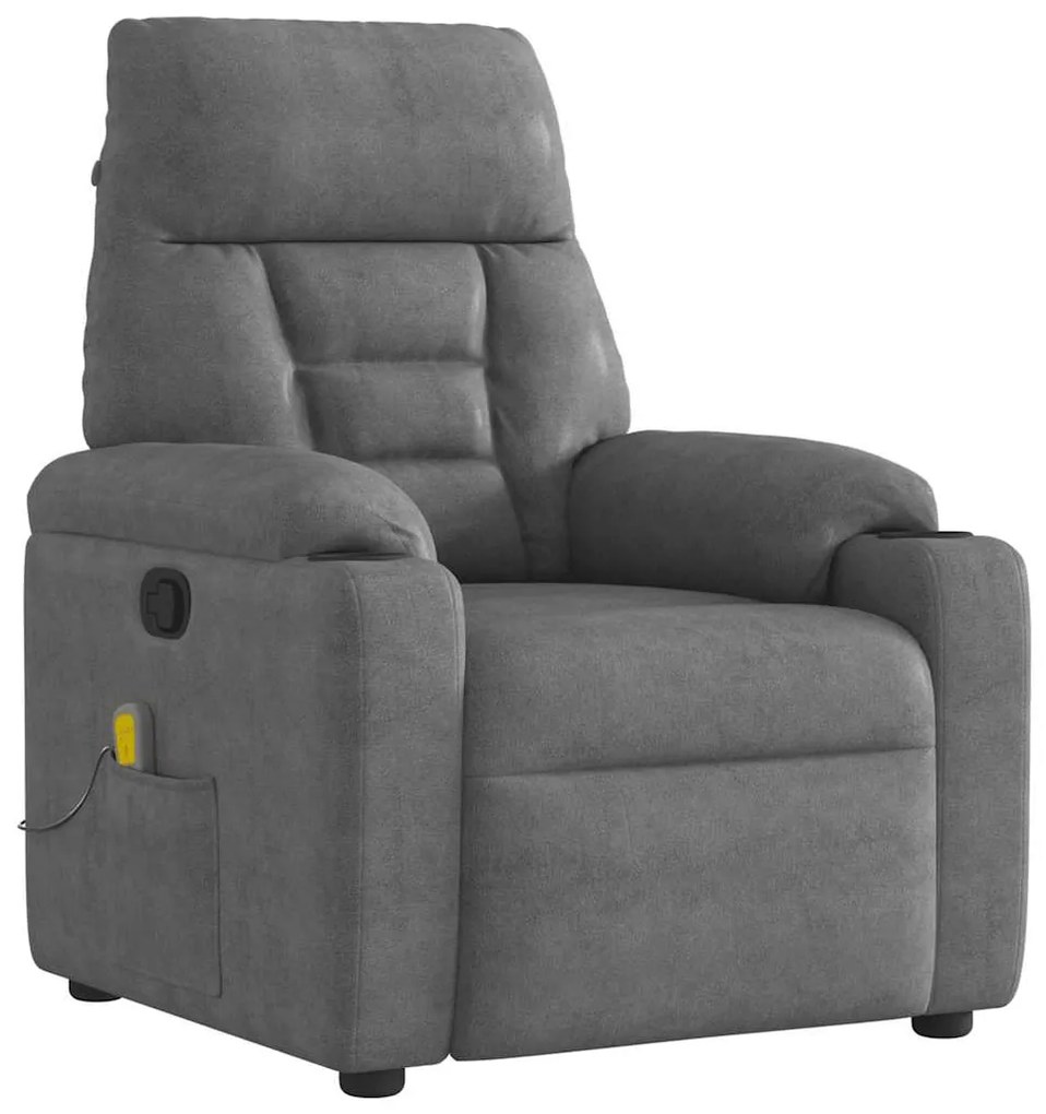vidaXL Poltrona de massagens reclinável tecido microfibra cinza-escuro