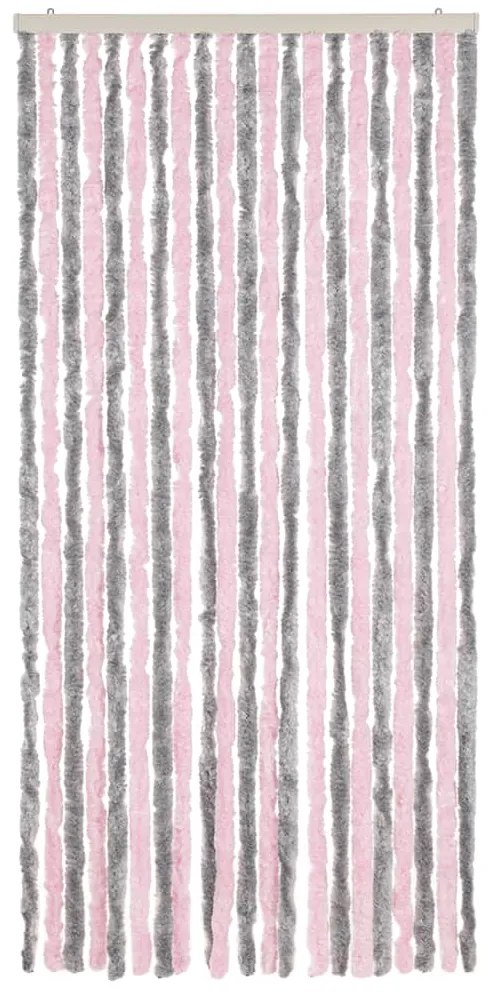 Cortina anti-insetos 90x200 cm chenille cinza-prateado e rosa