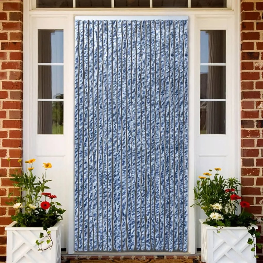 284275 vidaXL Cortina anti-insetos 100x220 cm chenille azul, branco, prateado