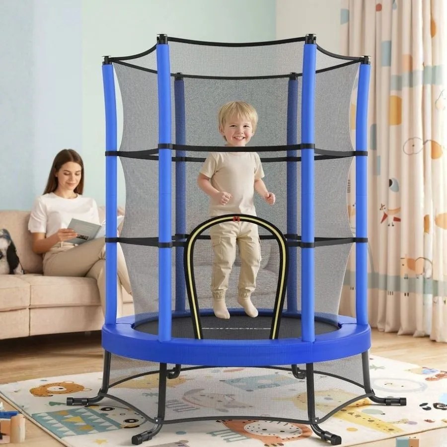 Trampolim infantil de 174 cm com rede de segurança azul