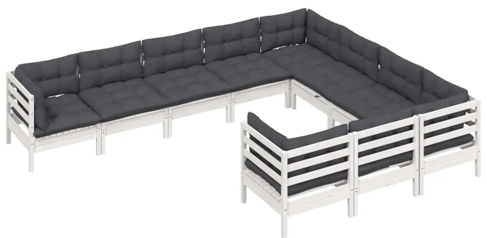 10 pcs conjunto lounge de jardim c/ almofadões pinho branco