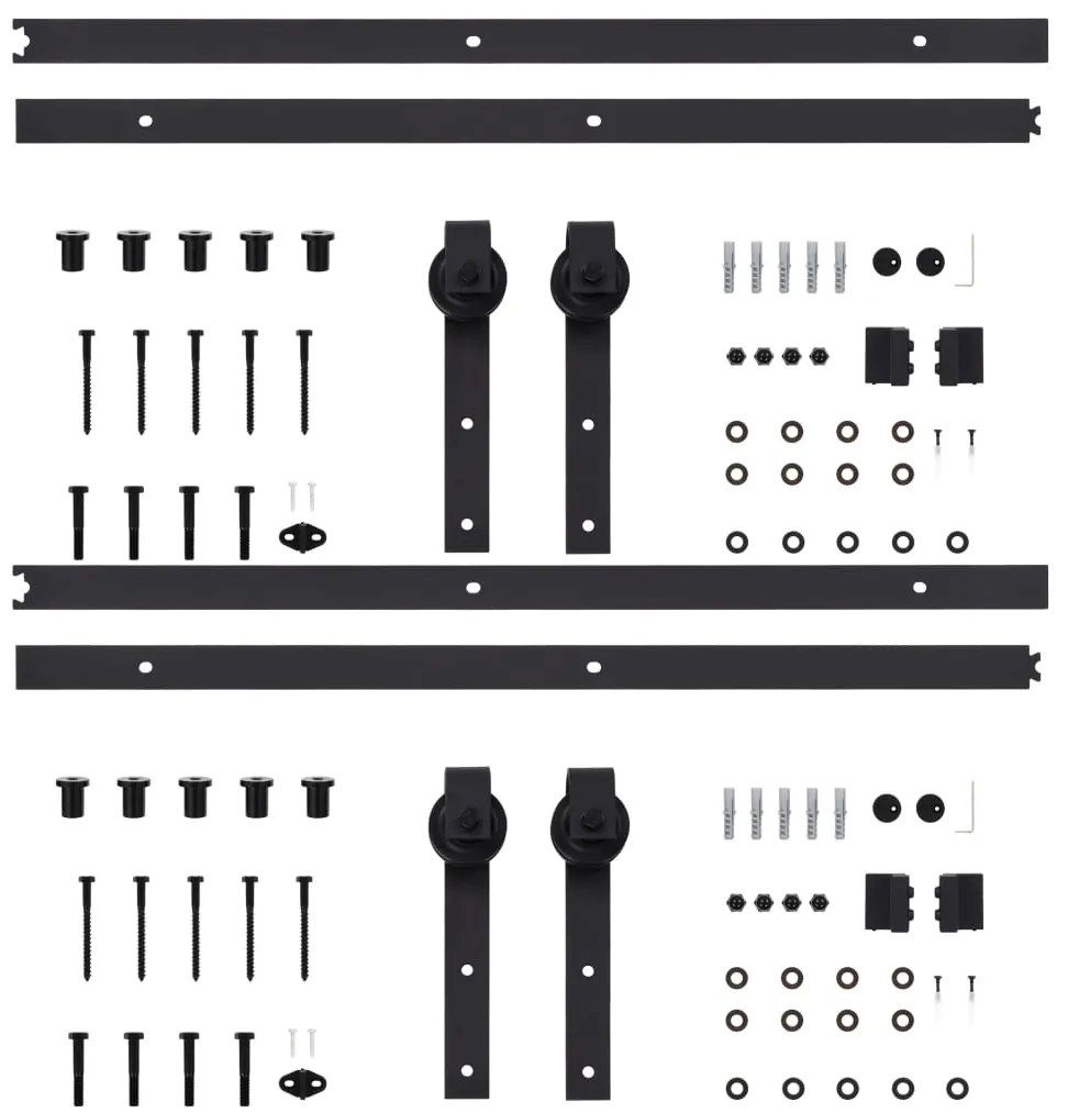 Kits de ferragens para porta deslizante 2 pcs 183 cm aço preto