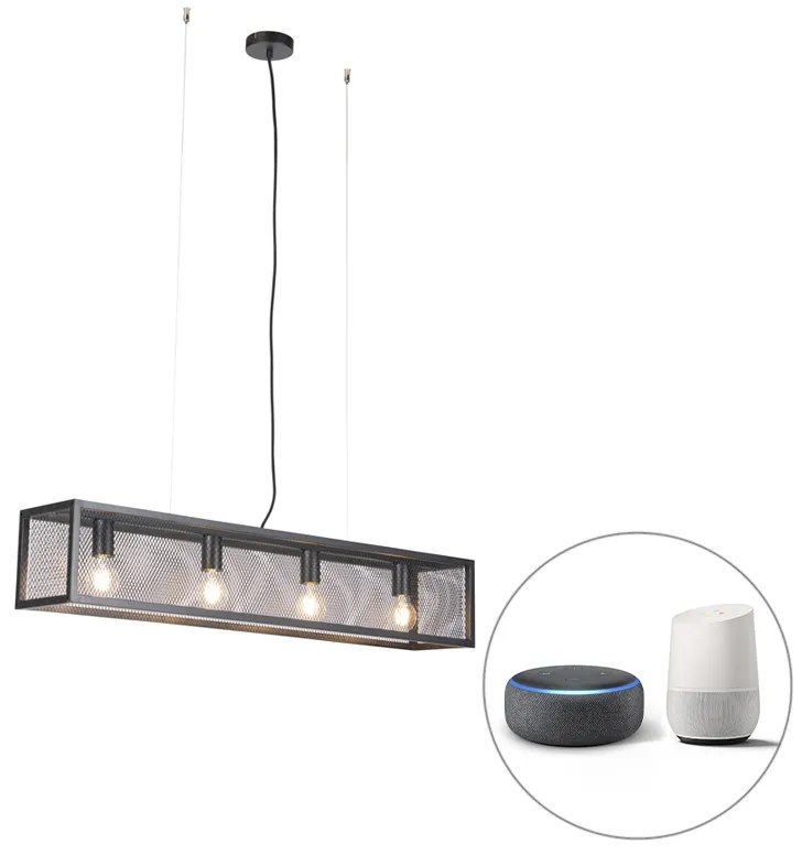 LED Candeeiro de suspensão industrial inteligente preto incl. 4 WiFi A60 - Cage Wire Industrial