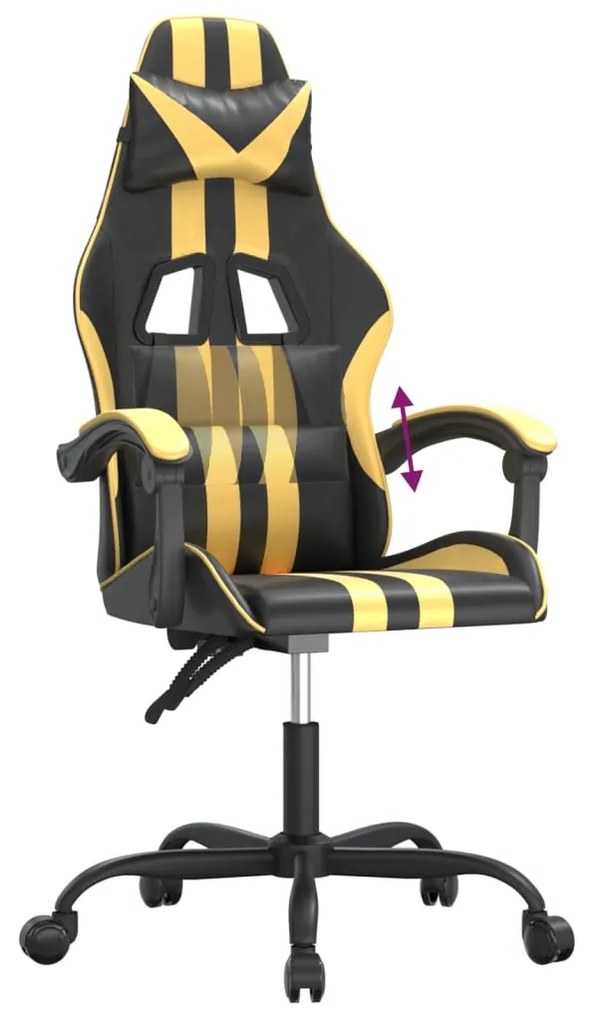 Cadeira gaming couro artificial preto e dourado