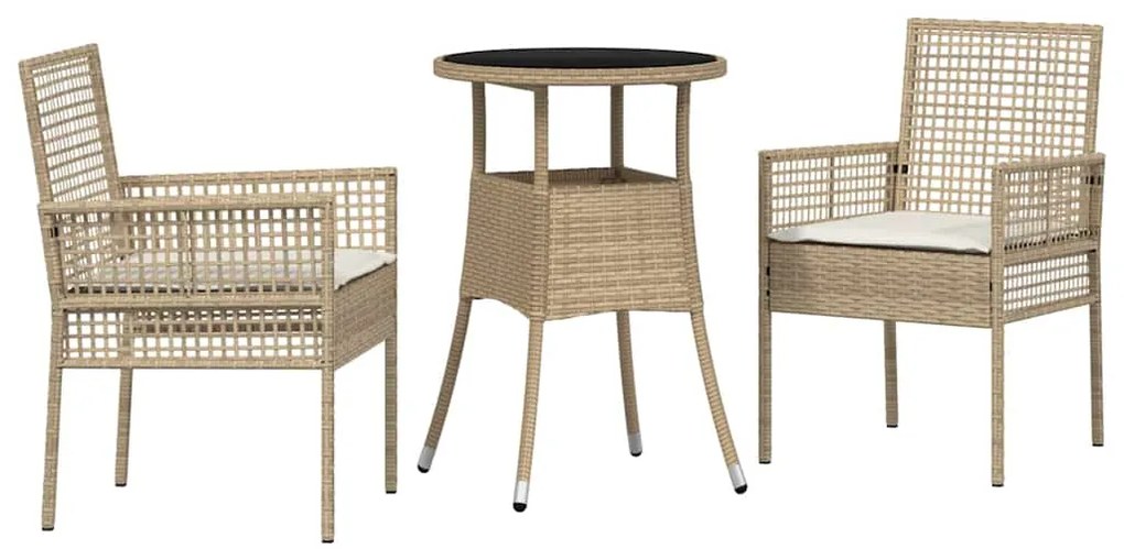 Conjunto de Jantar de 3 Peças Bege de Rattan