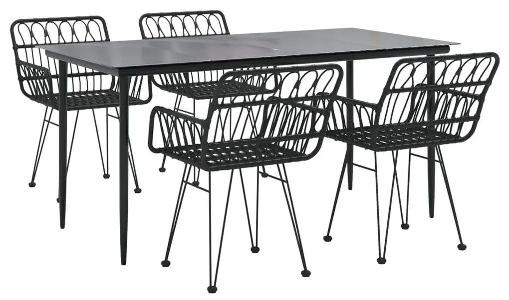 5 pcs conjunto de jantar p/ jardim vime PE preto