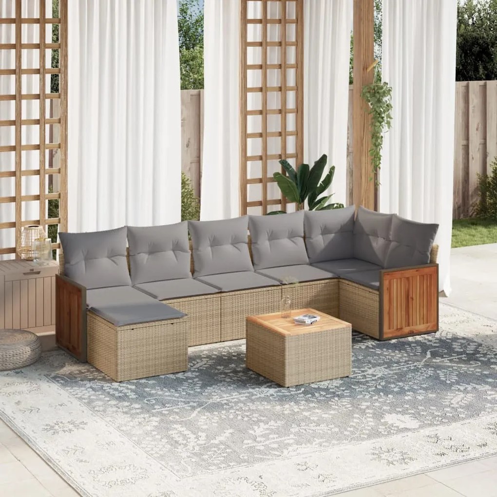 vidaXL 8 pcs conjunto de sofás p/ jardim com almofadões vime PE bege