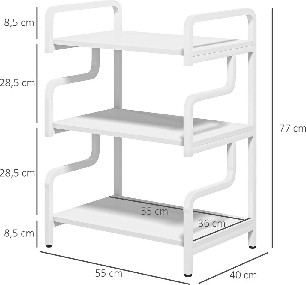 Estante de arrumação com 3 prateleiras, em metal, design industrial, estrutura em aço, 55 x 40 x 77 cm, branca