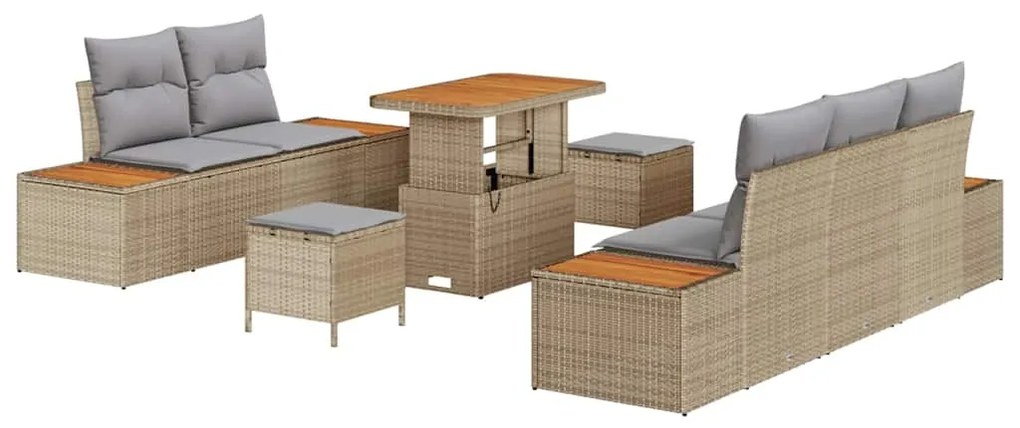 Conjunto de Sofás de Jardim de 8 Peças com Almofadas Bege Rattan Acaci