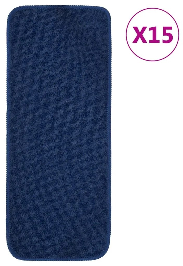 vidaXL Tapetes antiderrapantes p/ escadas 15 pcs 60x25 cm azul marinho