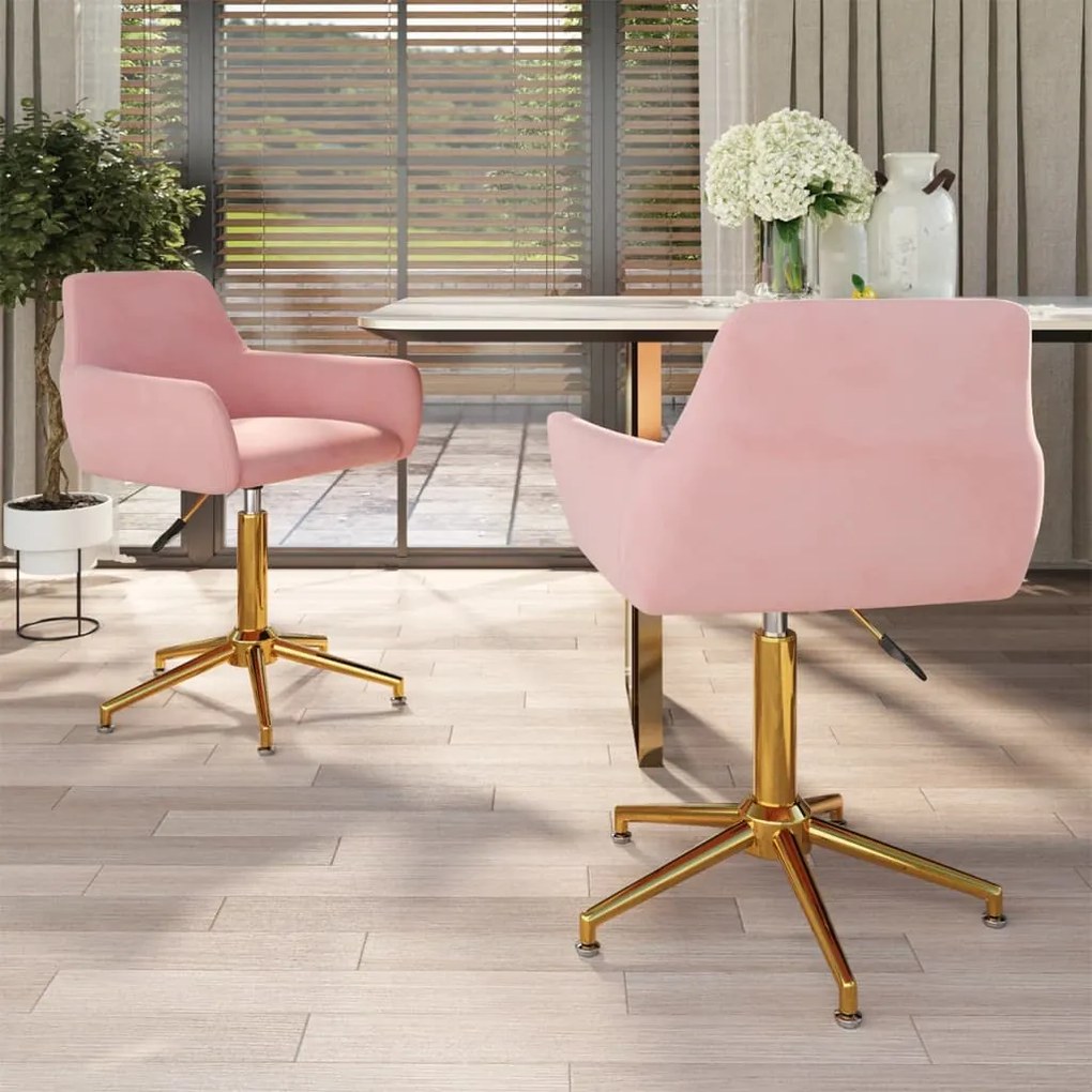 vidaXL Cadeiras de jantar giratórias 2 pcs veludo rosa