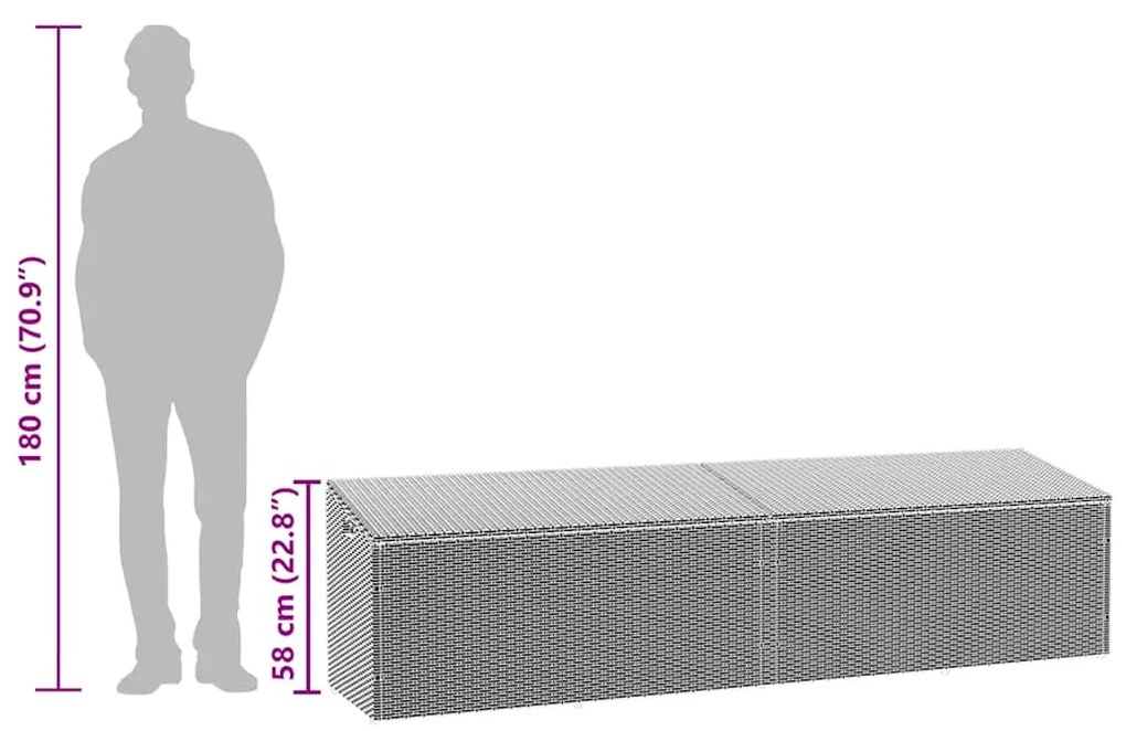 Caixa de arrumação para jardim 220x50x58 cm vime PE Bege