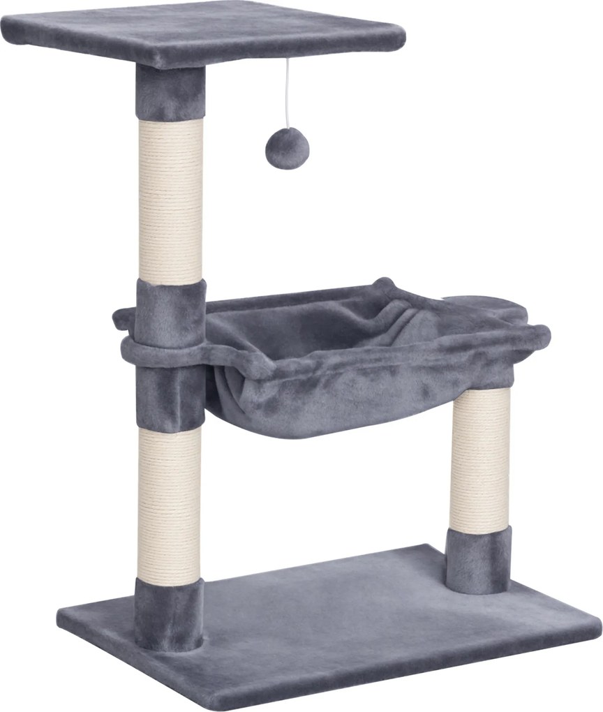 PawHut Árvore para gatos Árvore Arranhador Torre para Gatos 50x36x70 cm com Rede Plataforma Poste de Sisal e Bola Suspensa Cinza | Aosom Portugal