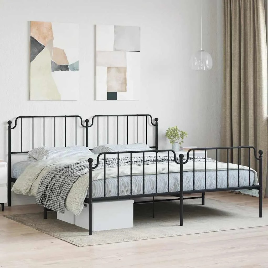 Estrutura de cama com cabeceira e pés 193x203 cm metal preto