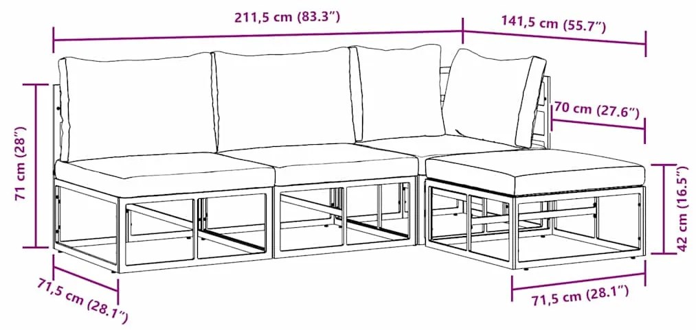 Conjunto de Sofá de Jardim 4 pcs Preto 211,5 x 141,5 x 71 cm