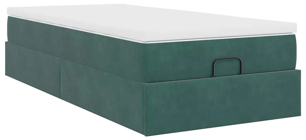 Estrutura de cama otomana colchão 90x200 cm veludo verde escuro