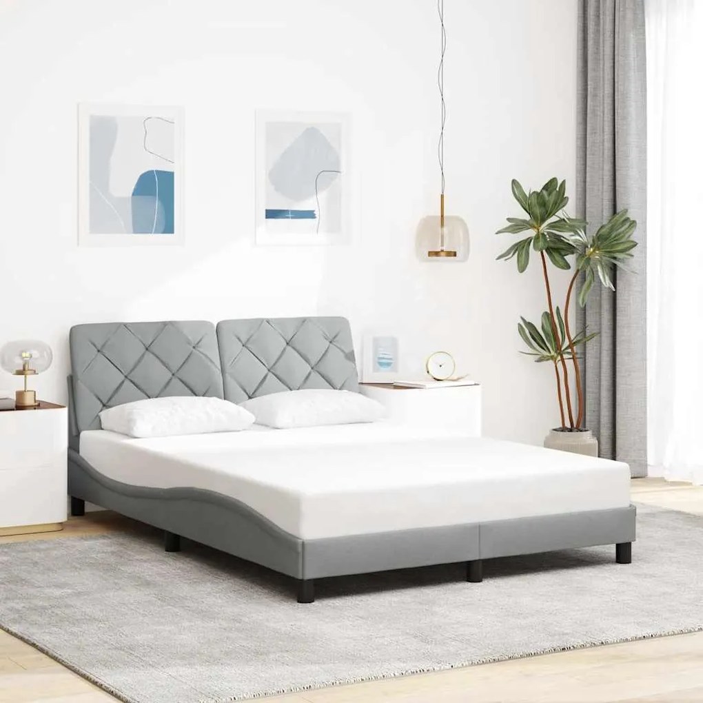 Estrutura de cama sem colchão 140x200 cm tecido cinzento-claro