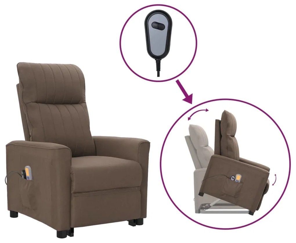 vidaXL Poltrona de massagens tecido cinzento-acastanhado