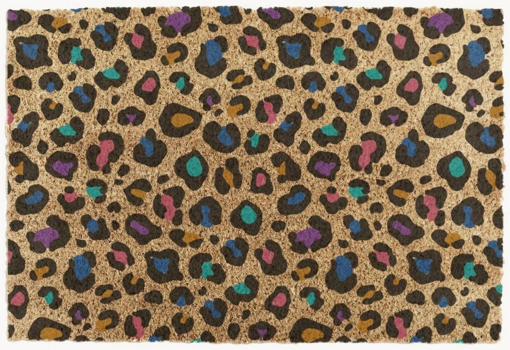 Tapete de entrada em fibra em coco artesanal Leopard