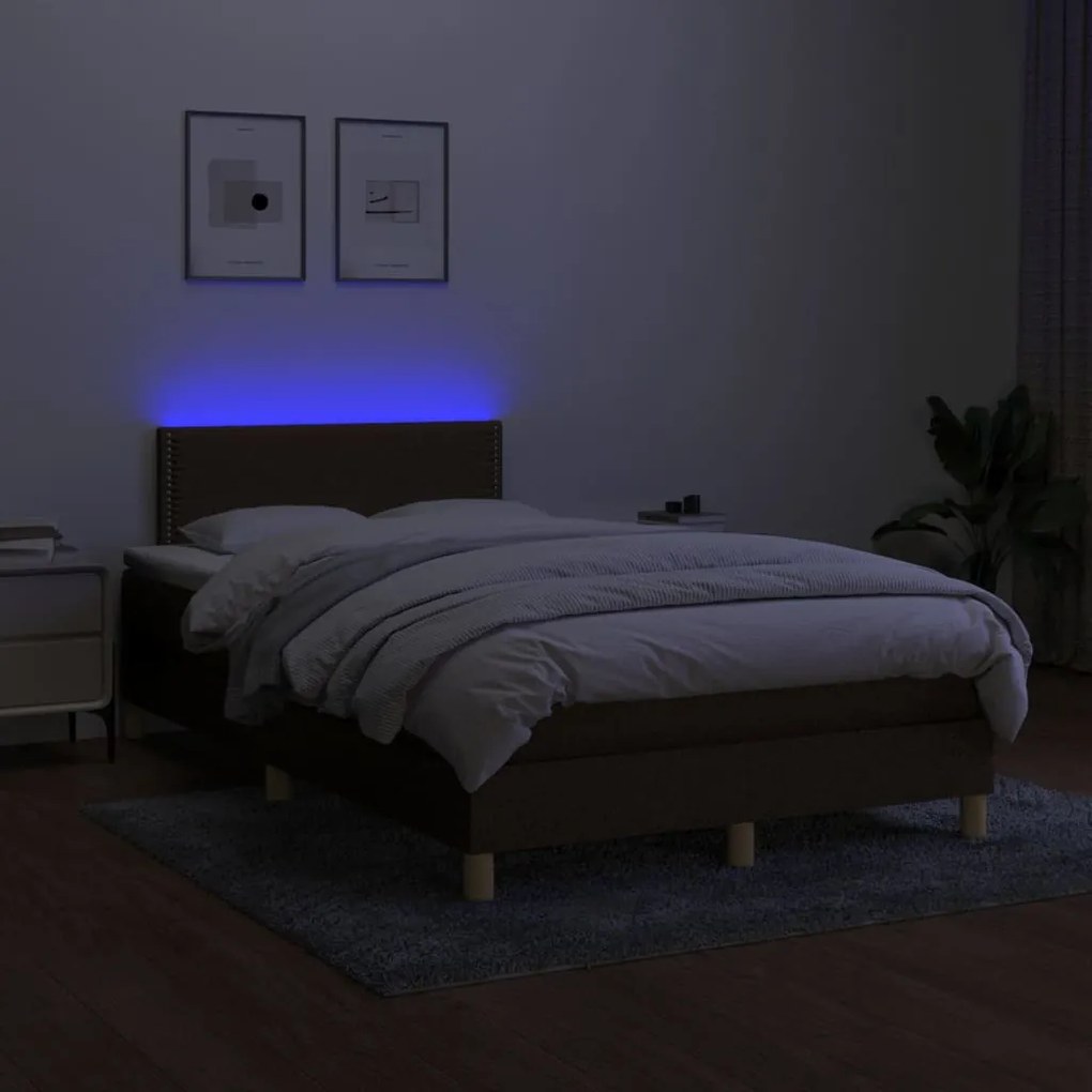 Cama box spring c/ colchão/LED 120x200cm tecido castanho-escuro