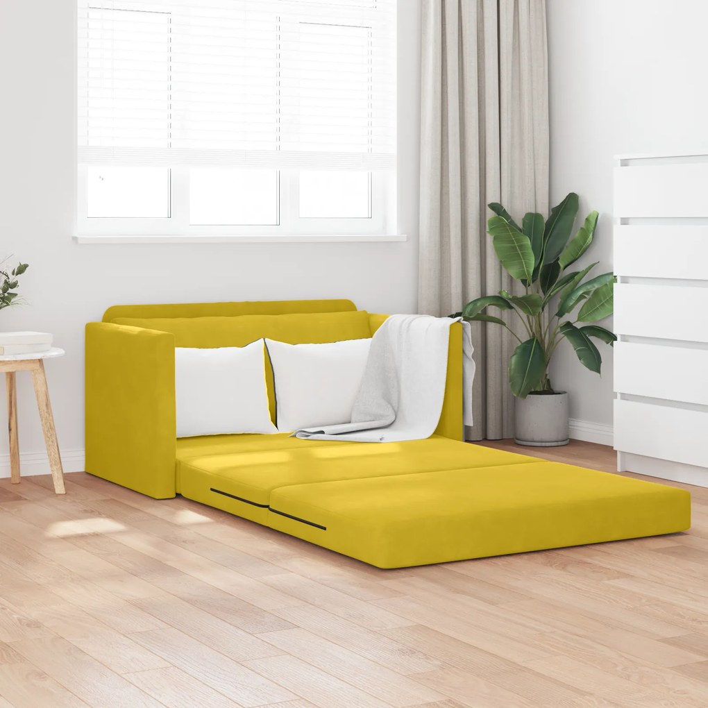 vidaXL Sofá-Cama de Chão 2 em 1 Amarelo 124x204x61 cm Veludo