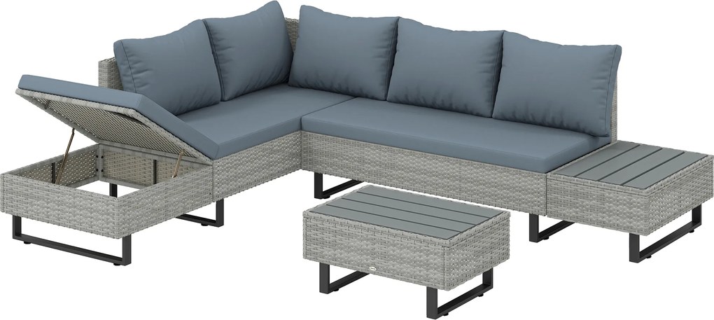 Outsunny Conjunto de Jardim em Vime PE de 3 Peças com Encosto Ajustável Sofá de 3 Lugares Sofá de 2 Lugares e Mesa Cinzento | Aosom Portugal