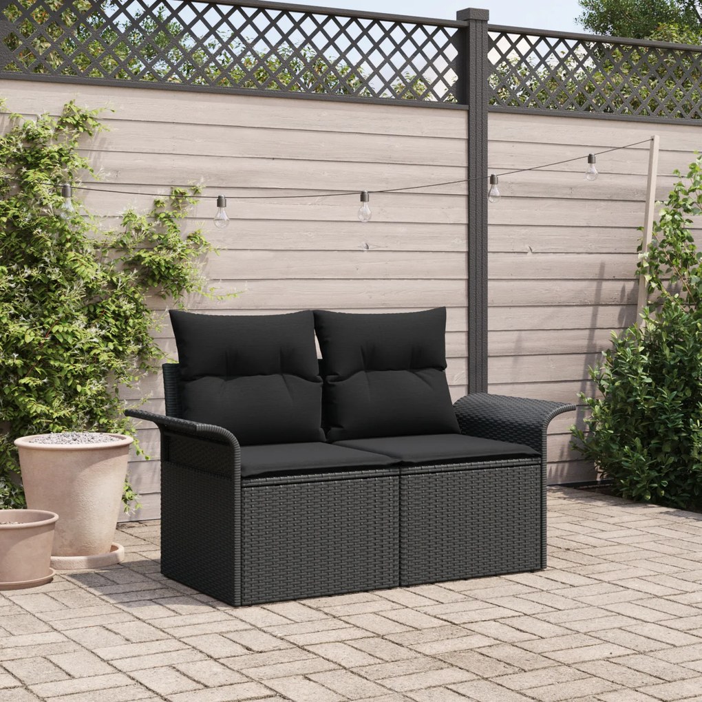vidaXL Sofá de Jardim de 2 Lugares com Armazenamento e Almofadas Preto de Polirattan