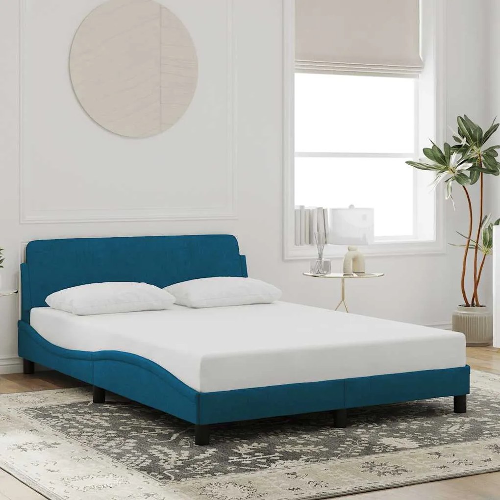 vidaXL Estrutura de cama com cabeceira Dover 140x200 cm veludo azul