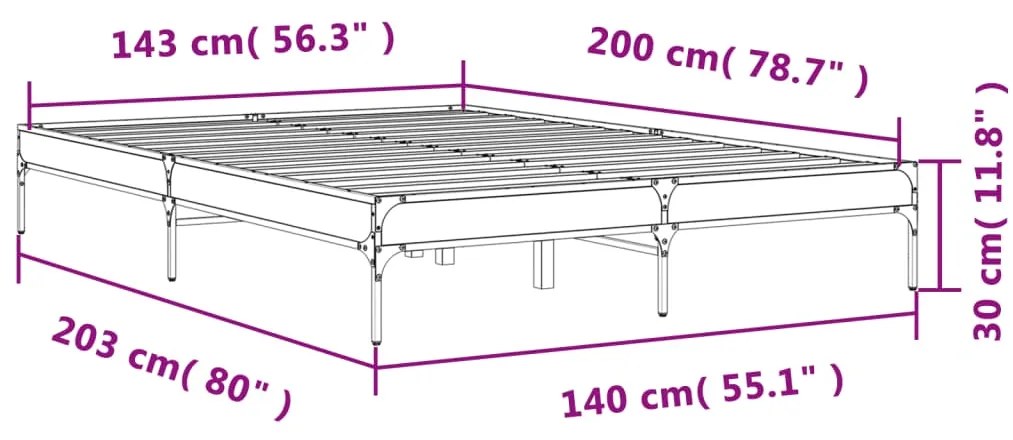 Estrutura de cama 140x200 cm derivados de madeira/metal