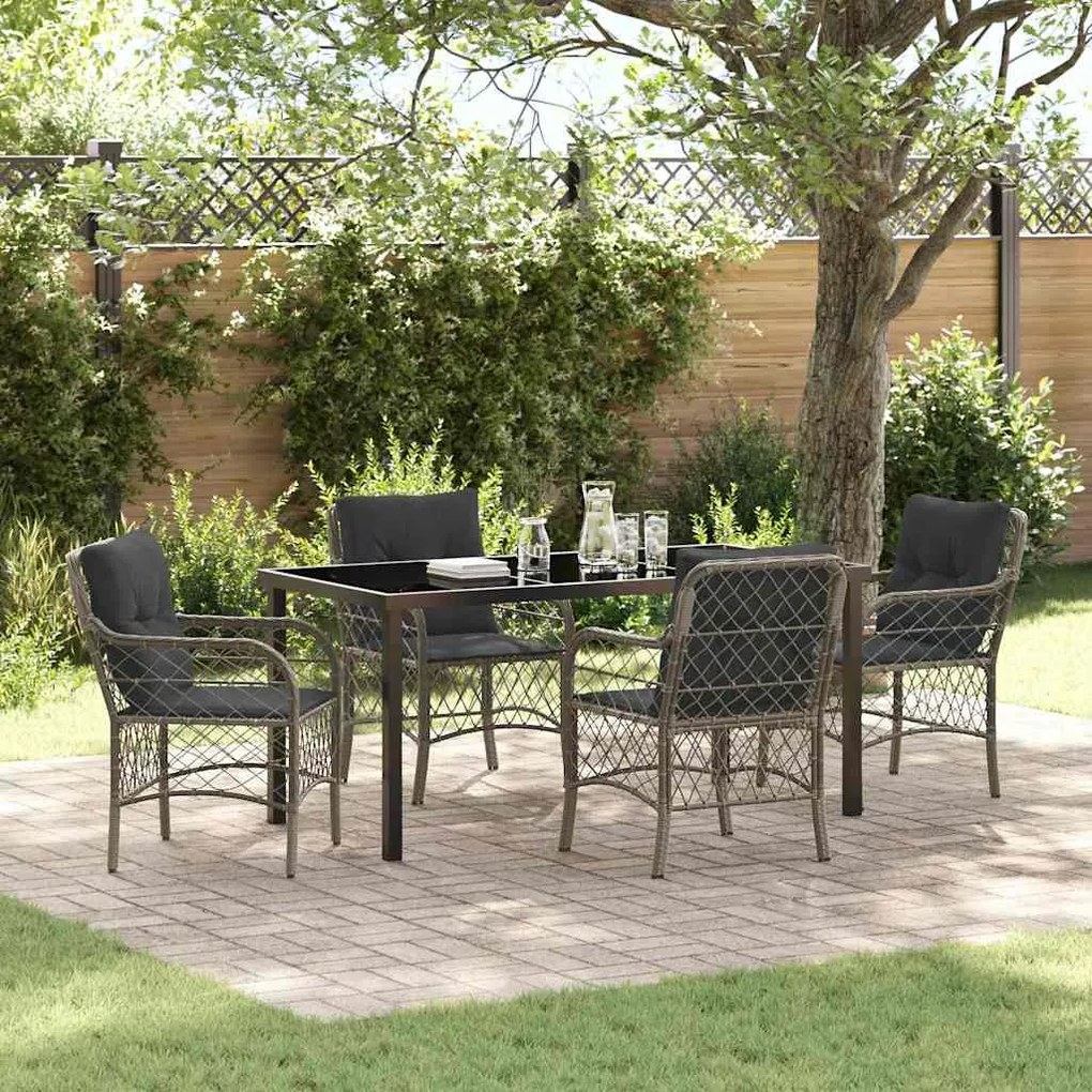 vidaXL Conjunto de Jantar de Jardim com 5 Peças e Almofadas Cinzas em Rattan Sintético