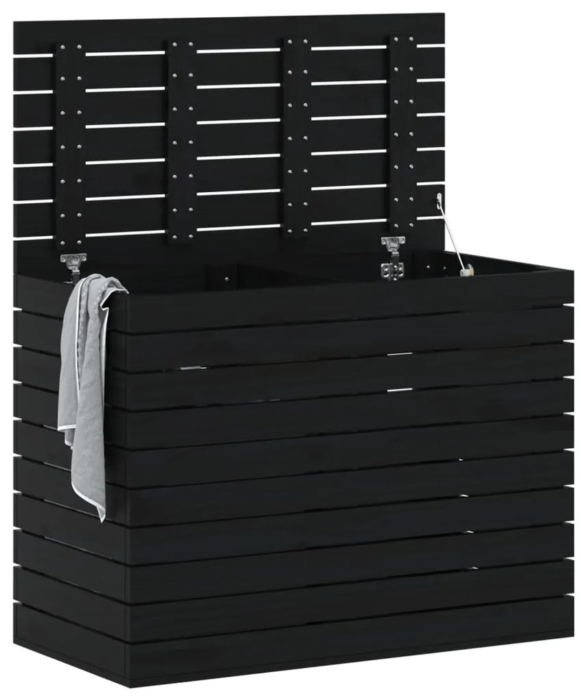 Cesto de roupa suja 88,5x44x66 cm madeira de pinho maciça preto
