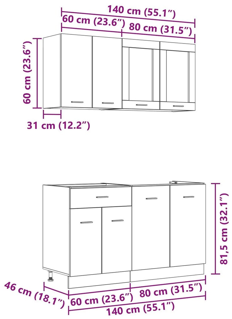 Conjunto de Armários de Cozinha 4 Peças Cinza Sonoma Madeira Engenheir