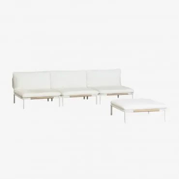 Sofá De Jardim Modular De 3 Peças E Pufe Roubly Beige De Amêndoa - Sklum