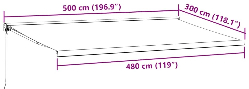 Toldo retrátil 5x3 m tecido e alumínio antracite e branco