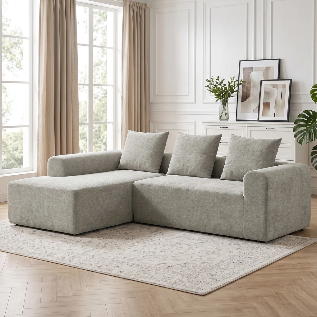 Sofá de Canto com Chaise Longue, 242 x 178 x 83 cm, Assento Profundo, Cinzento-Claro
