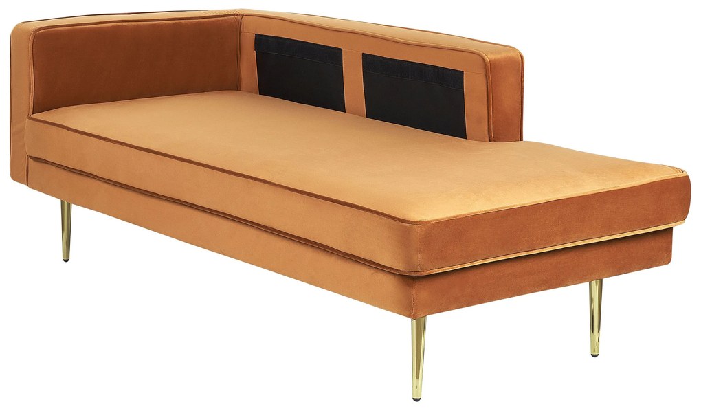 Chaise-longue à esquerda em veludo laranja MIRAMAS Beliani