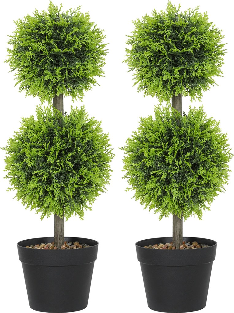 HOMCOM Conjunto de 2 Plantas Artificiais Decorativas Bolas de Buxo Artificial 60 cm com Vaso Plástico Verde | Aosom Portugal