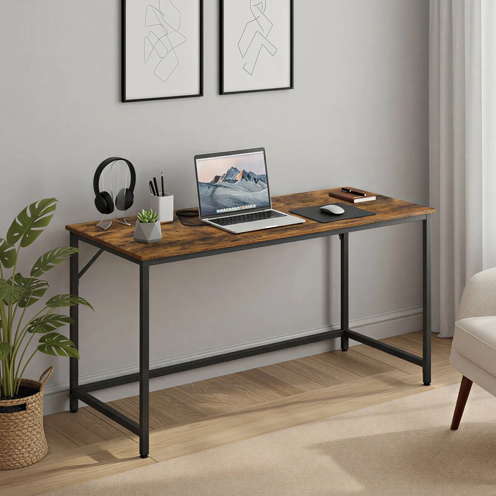 Secretária para escritório em casa 100 x 50 x 76 cm, estável, fácil de montar castanho-preto