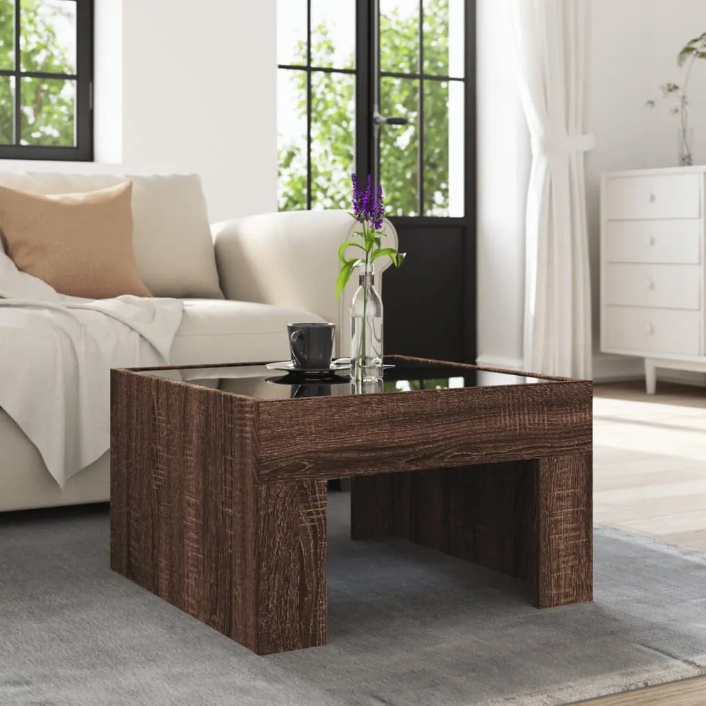 Mesa centro luzes LED Infinity 50x50x30 cm carvalho castanho